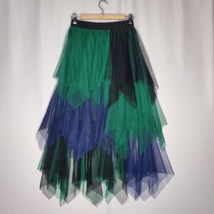 Mesh Tiered Tulle Midi Skirt XS Black Blue Green Fairycore Whimsigoth Peacock